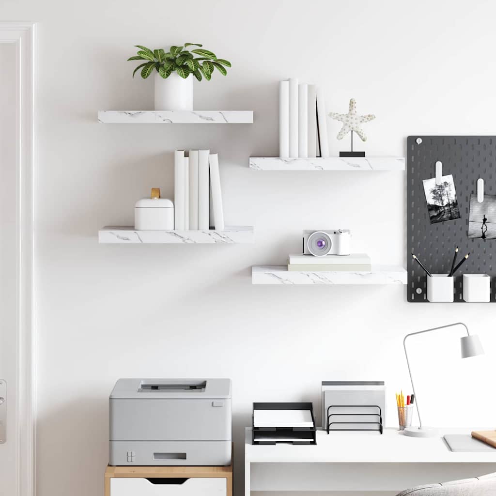 Wall Shelf 4 pcs White Marble 50 x 23.5 x 3.8 cm