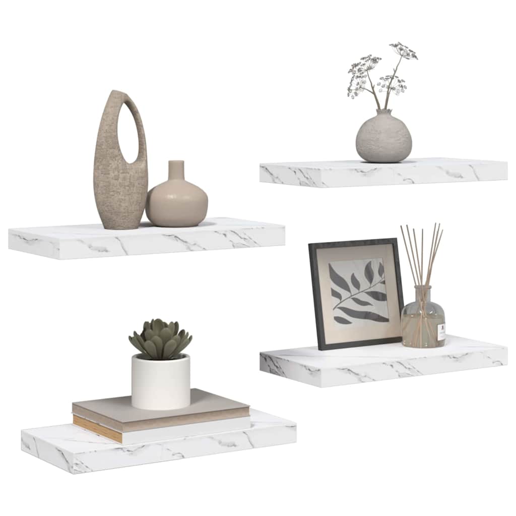 Wall Shelf 4 pcs White Marble 50 x 23.5 x 3.8 cm
