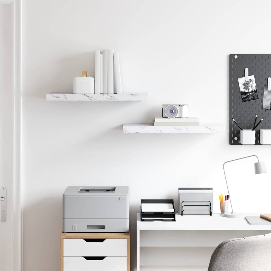 Wall Shelf 2 pcs White Marble 60 x 23.5 x 3.8 cm