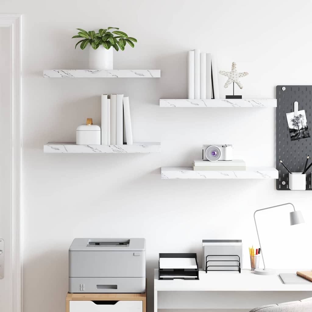 Wall Shelf 4 pcs White Marble 60 x 23.5 x 3.8 cm
