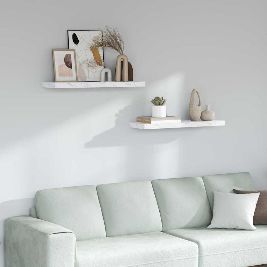 Wall Shelf 2 pcs White Marble 80 x 23.5 x 4 cm Engineered Wood