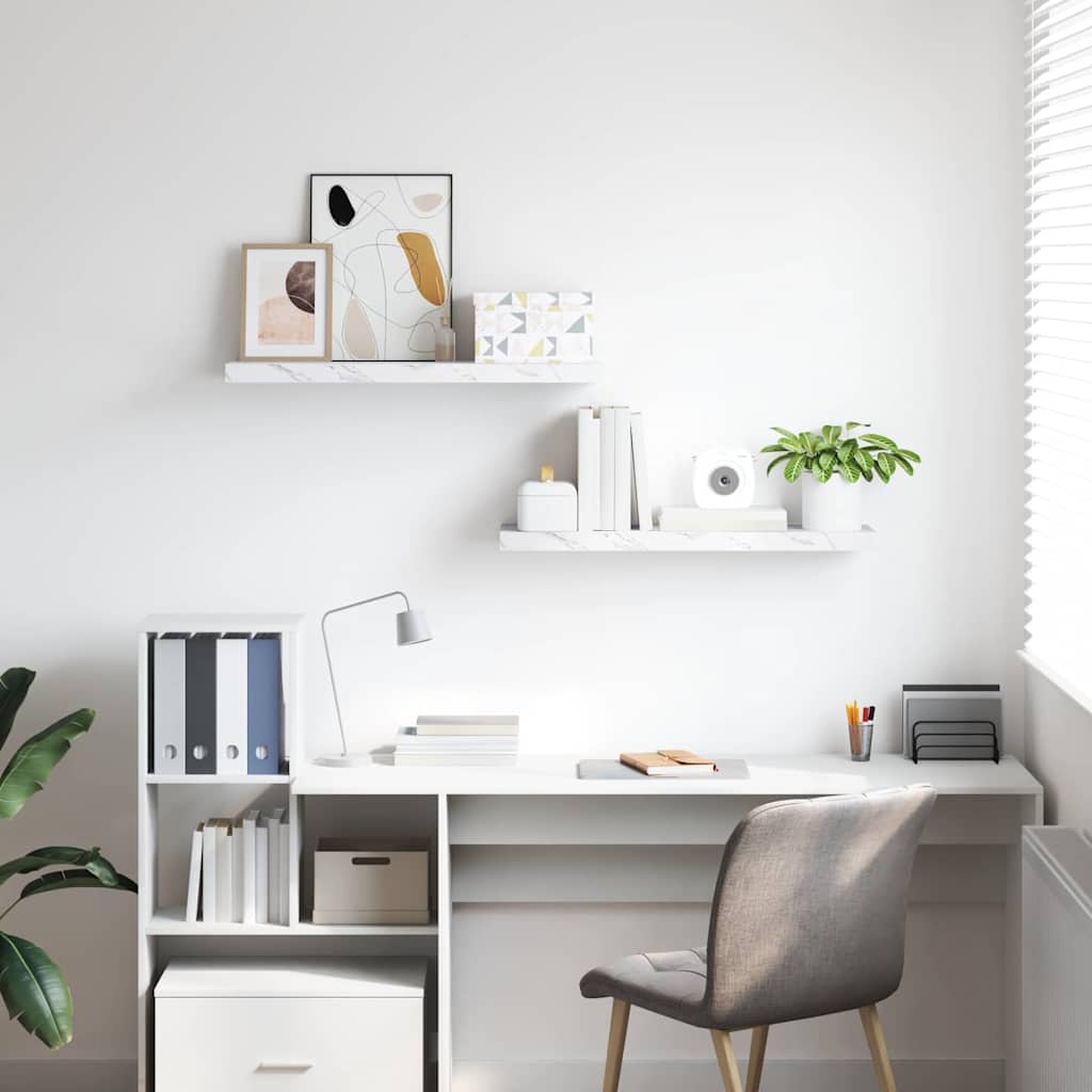 Wall Shelf 2 pcs White Marble 80 x 23.5 x 4 cm Engineered Wood