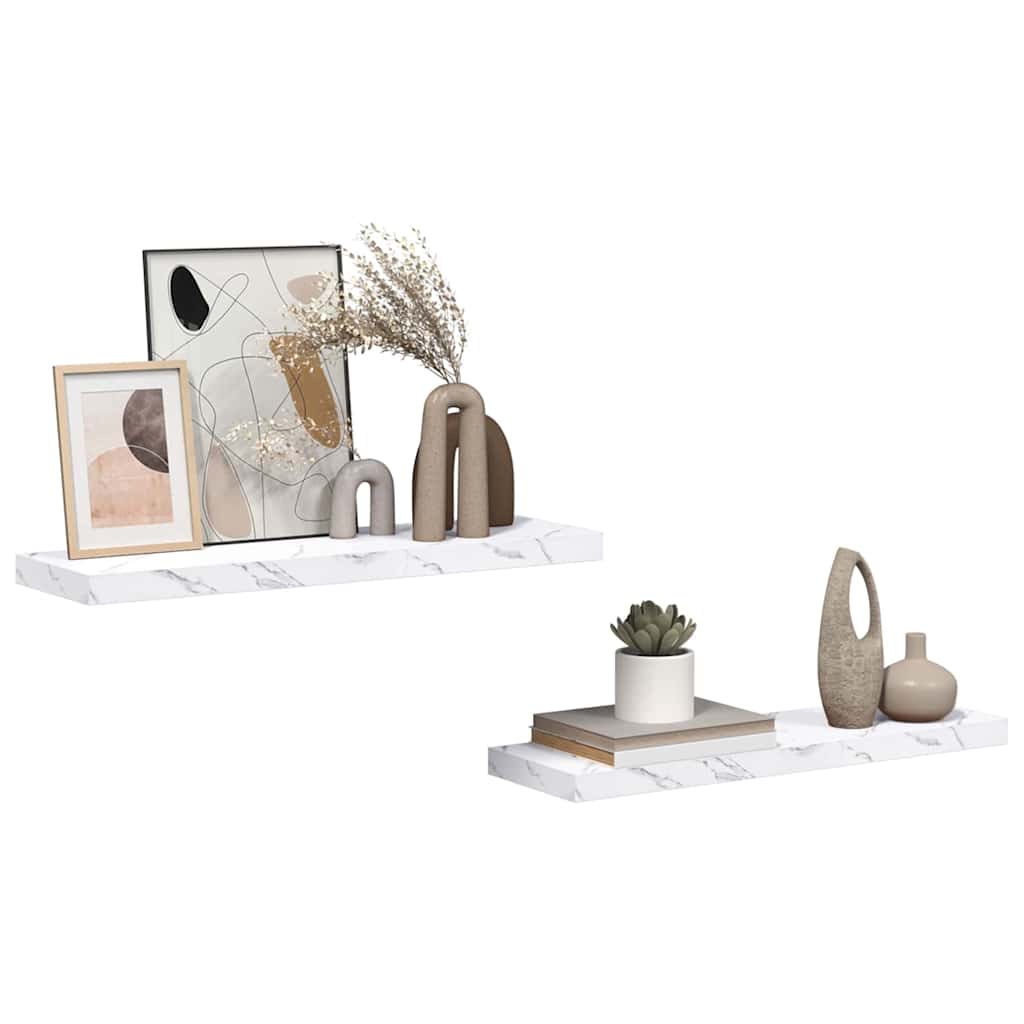 Wall Shelf 2 pcs White Marble 90 x 23.5 x 4 cm Engineered Wood