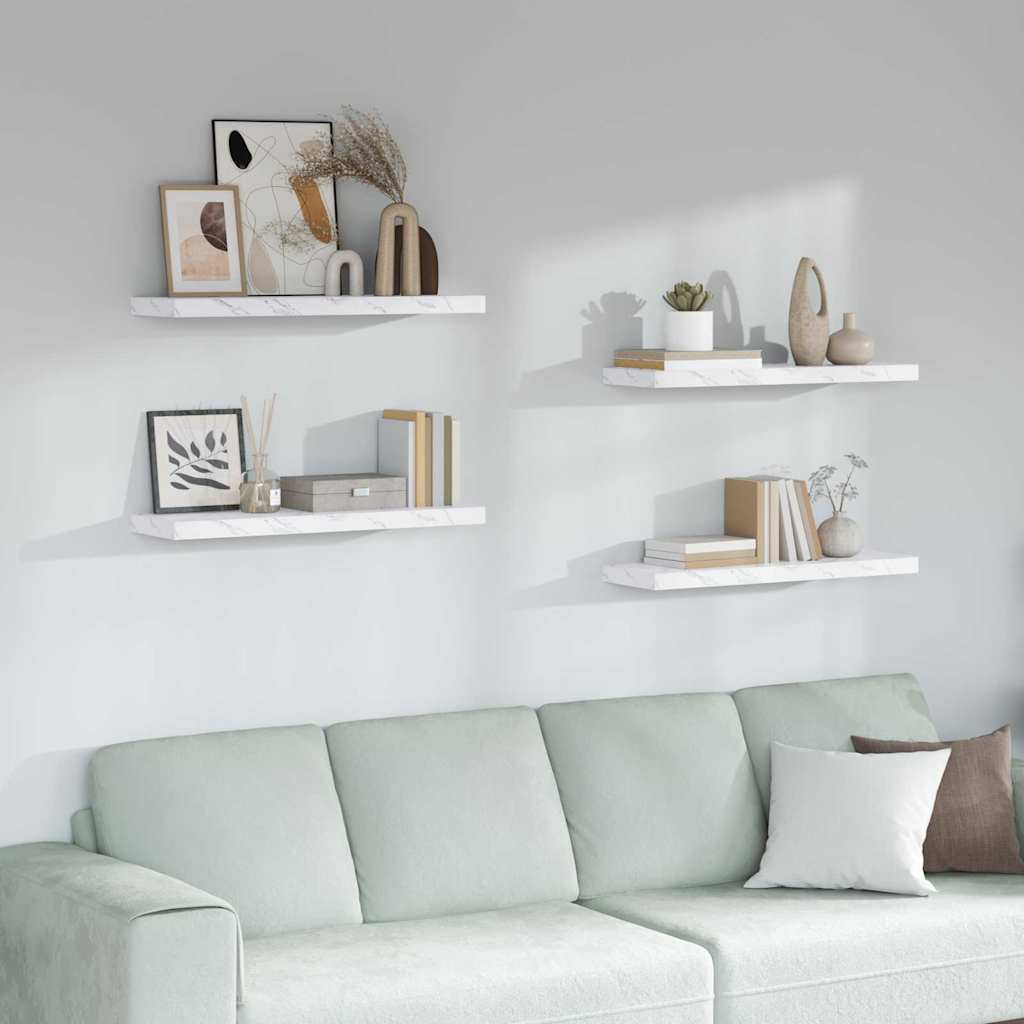 Wall Shelf 4 pcs White Marble 90 x 23.5 x 4 cm Engineered Wood