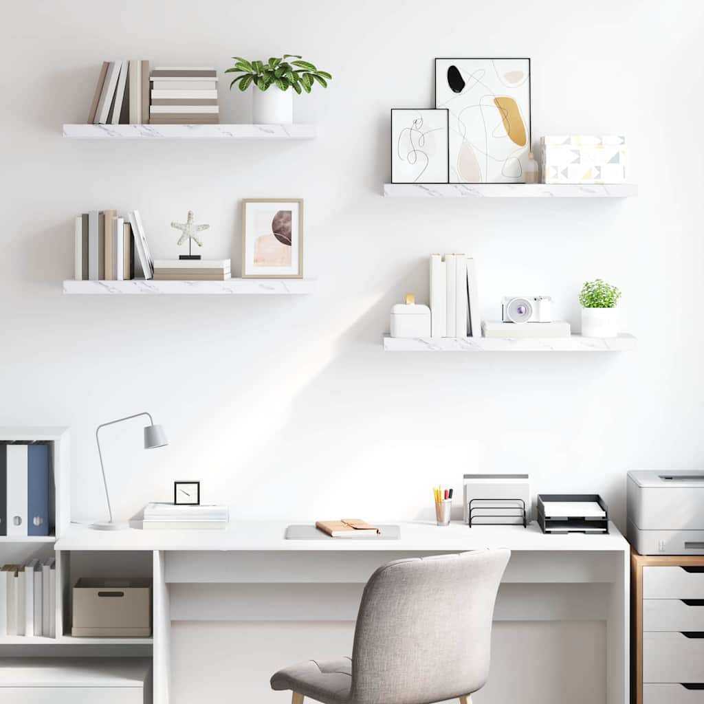 Wall Shelf 4 pcs White Marble 90 x 23.5 x 4 cm Engineered Wood