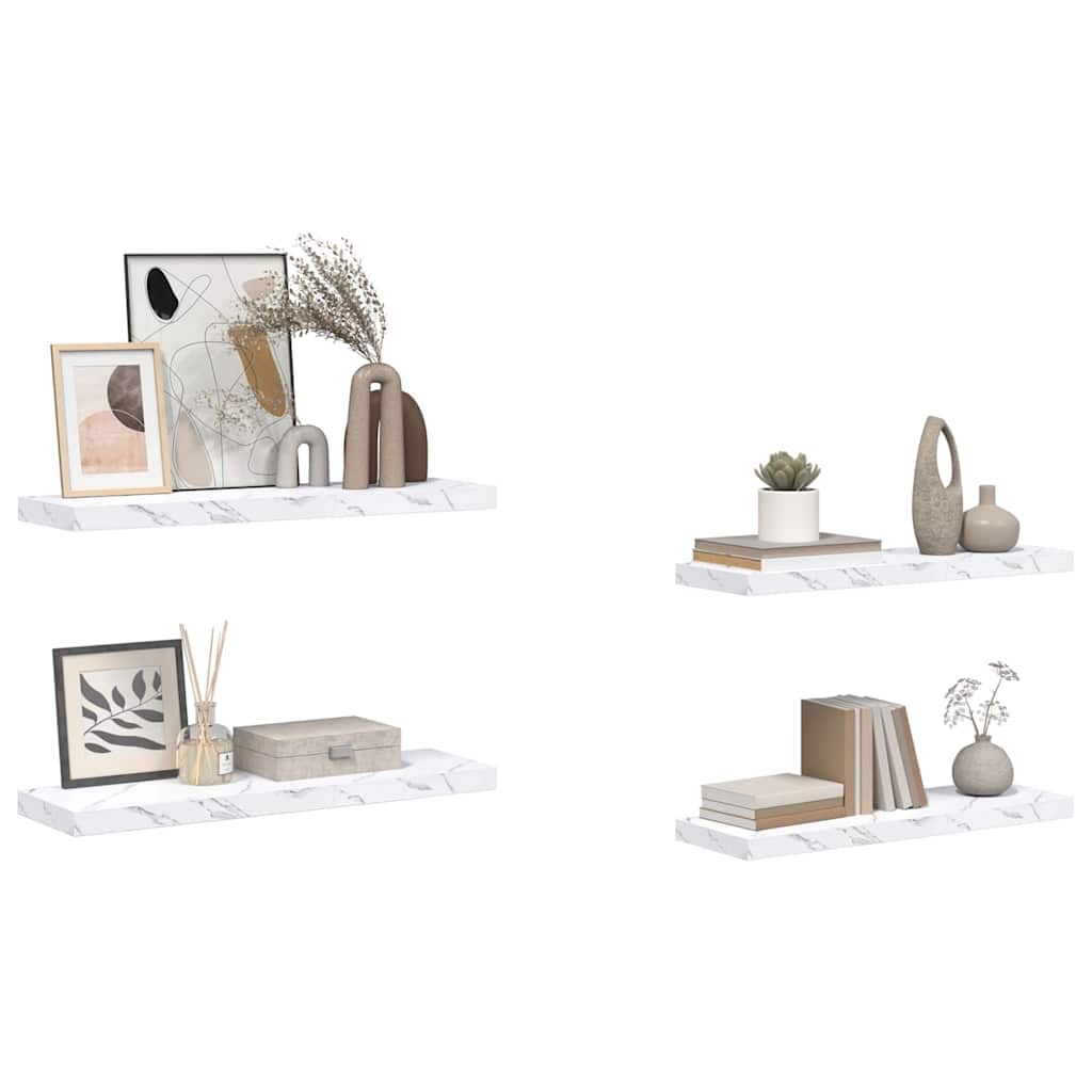 Wall Shelf 4 pcs White Marble 90 x 23.5 x 4 cm Engineered Wood