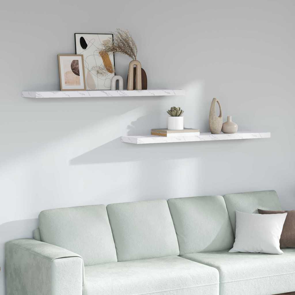 Wall Shelf 2 pcs White Marble 120 x 23.5 x 4 cm Engineered Wood
