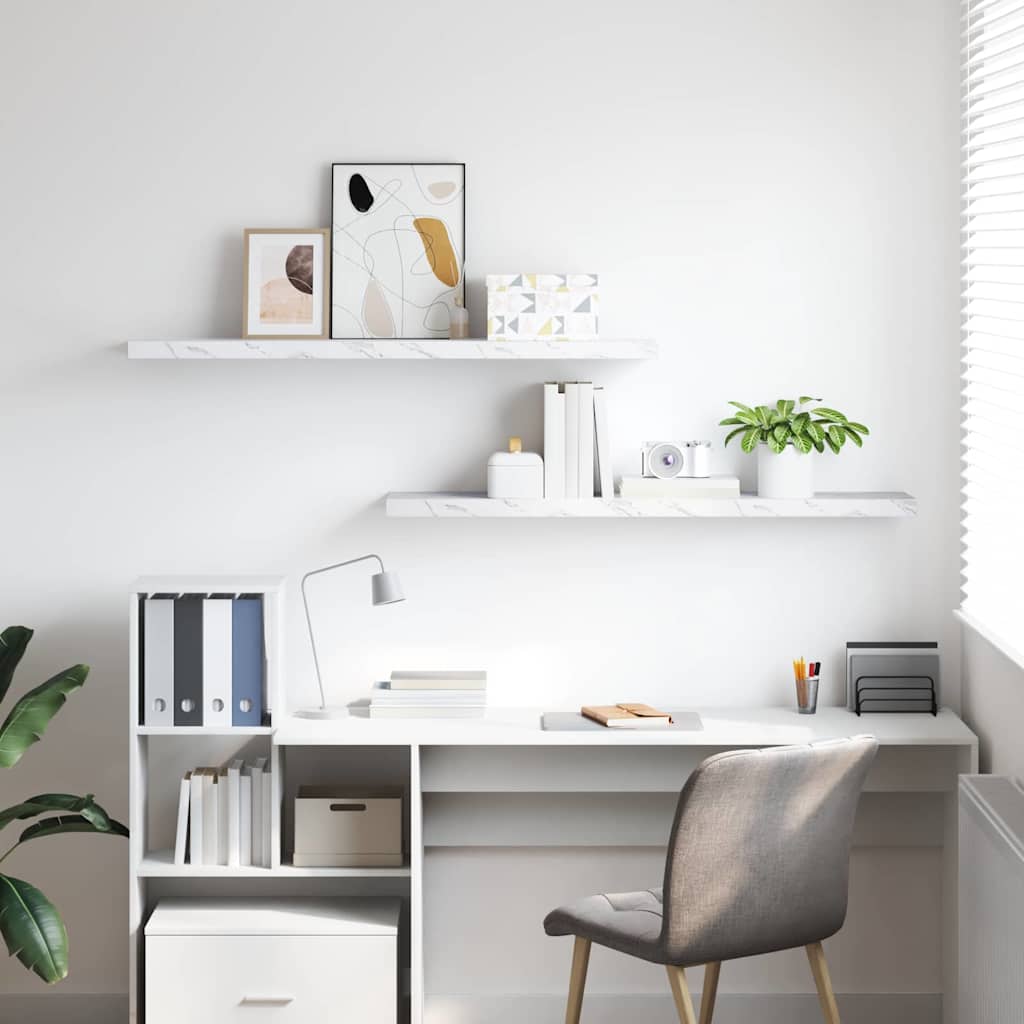 Wall Shelf 2 pcs White Marble 120 x 23.5 x 4 cm Engineered Wood