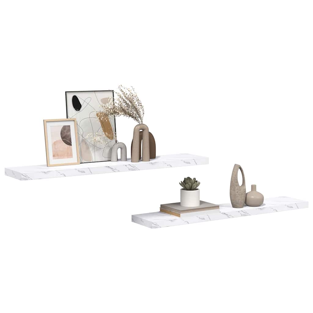 Wall Shelf 2 pcs White Marble 120 x 23.5 x 4 cm Engineered Wood