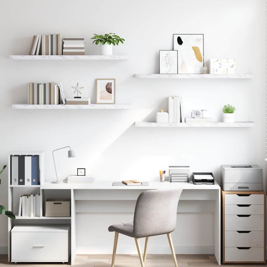 Wall Shelf 4 pcs White Marble 120 x 23.5 x 4 cm Engineered Wood