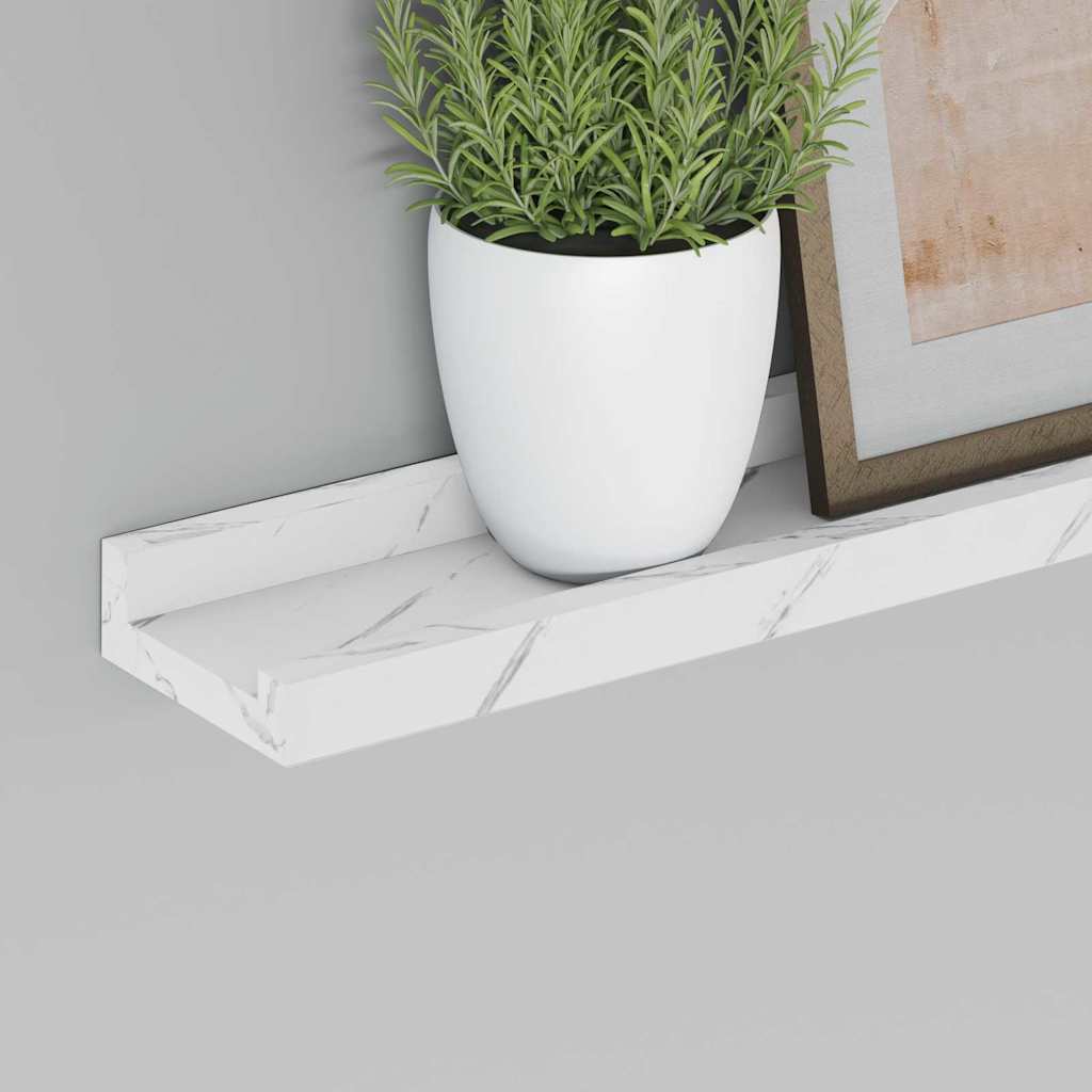Wall Shelf 2 pcs White Marble 60 x 9 x 3 cm Engineered Wood