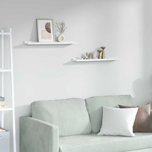 Wall Shelf 2 pcs White Marble 60 x 9 x 3 cm Engineered Wood