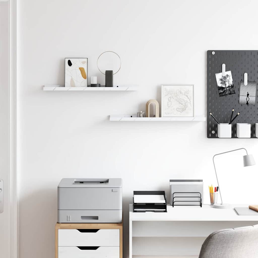 Wall Shelf 2 pcs White Marble 60 x 9 x 3 cm Engineered Wood
