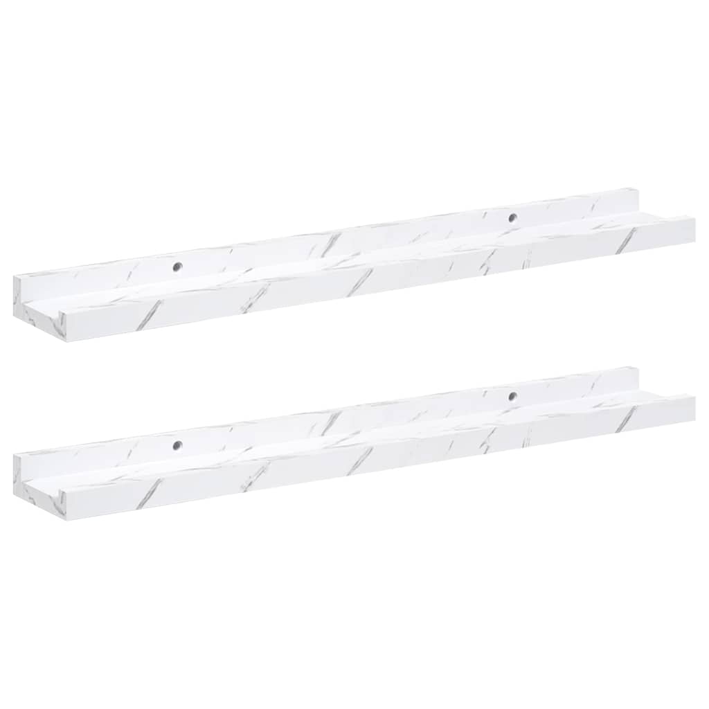 Wall Shelf 2 pcs White Marble 60 x 9 x 3 cm Engineered Wood