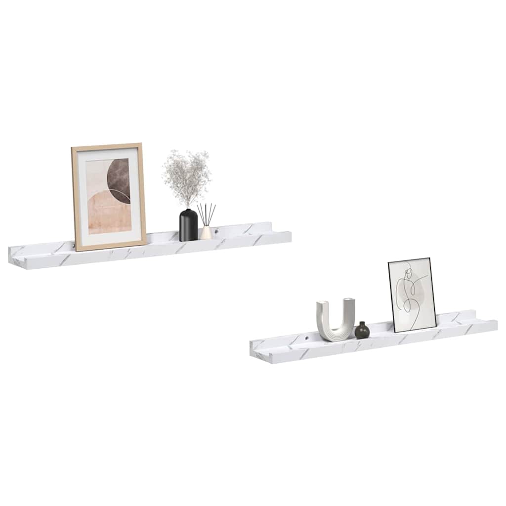Wall Shelf 2 pcs White Marble 60 x 9 x 3 cm Engineered Wood