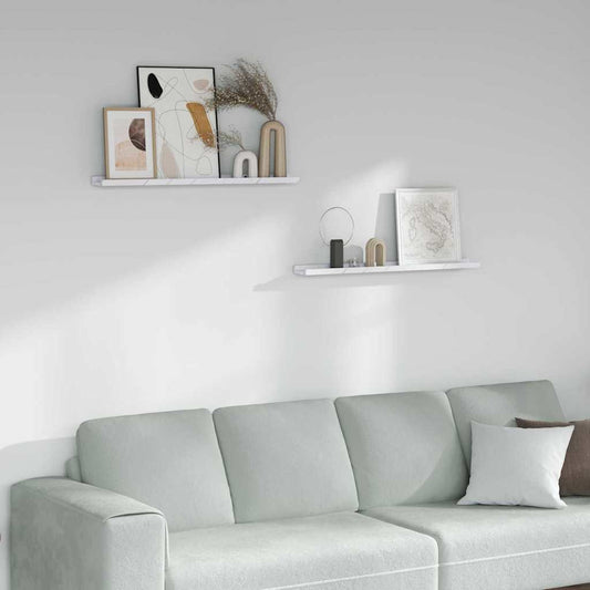 Wall Shelf 2 pcs White Marble 80 x 9 x 3 cm Engineered Wood