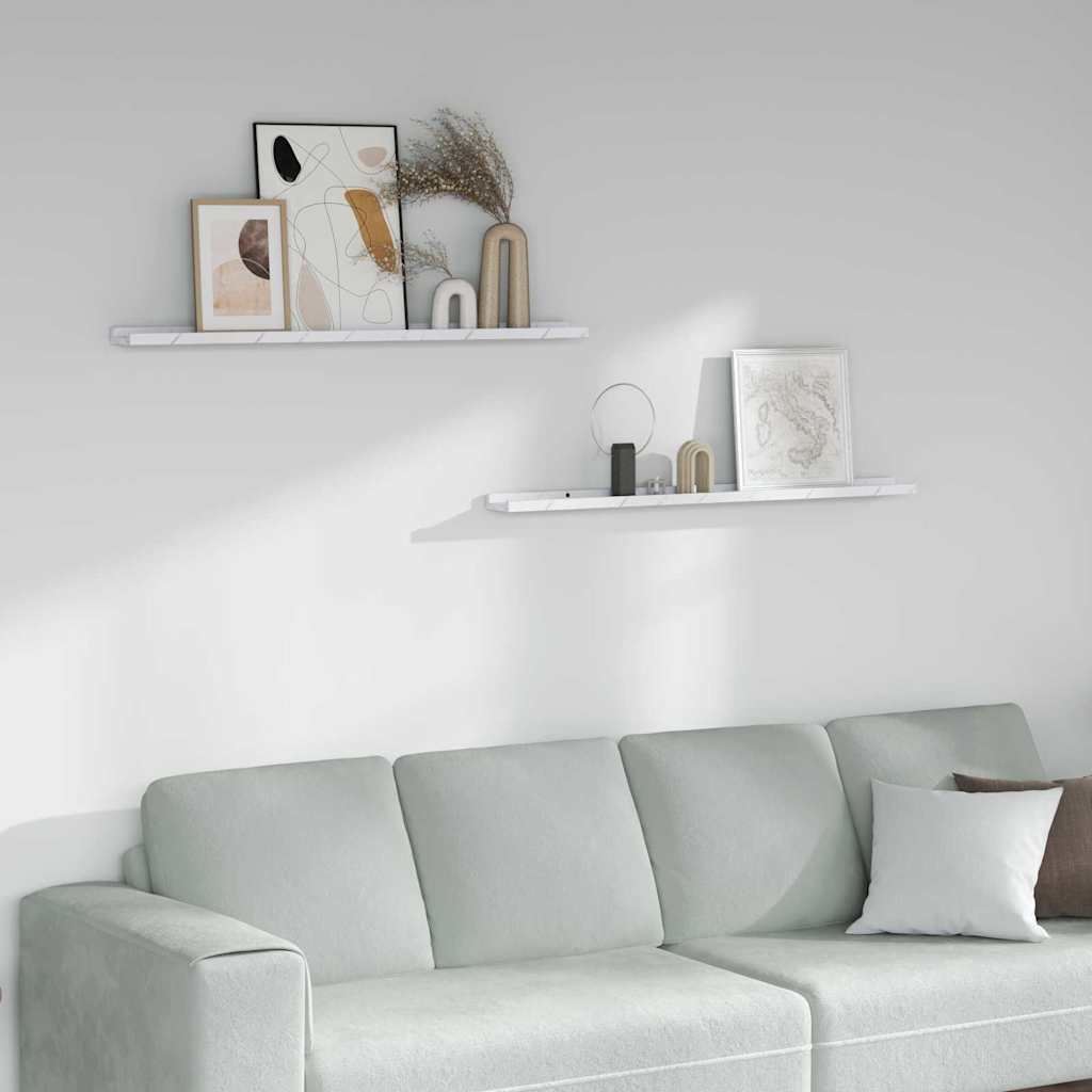 Wall Shelf 2 pcs White Marble 100 x 9 x 3 cm Engineered Wood