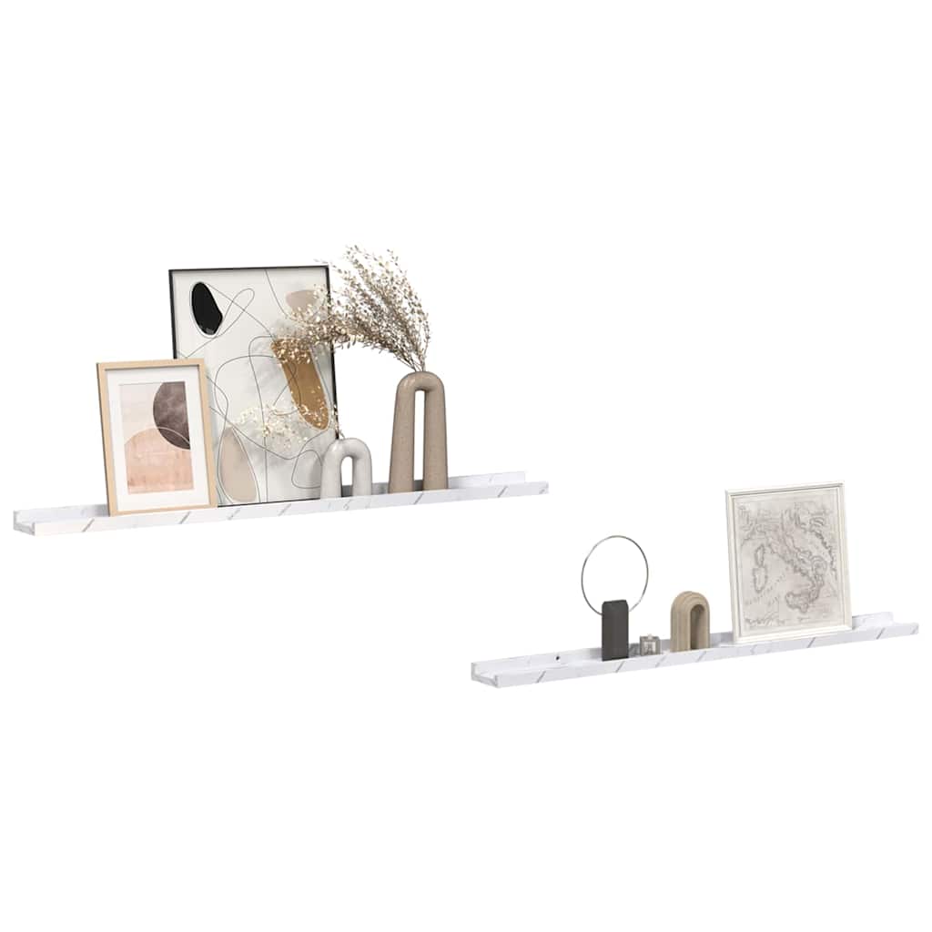 Wall Shelf 2 pcs White Marble 100 x 9 x 3 cm Engineered Wood