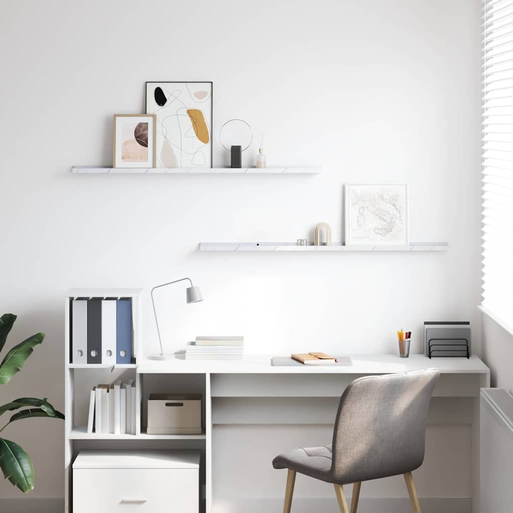 Wall Shelf 2 pcs White Marble 115 x 9 x 3 cm Engineered Wood