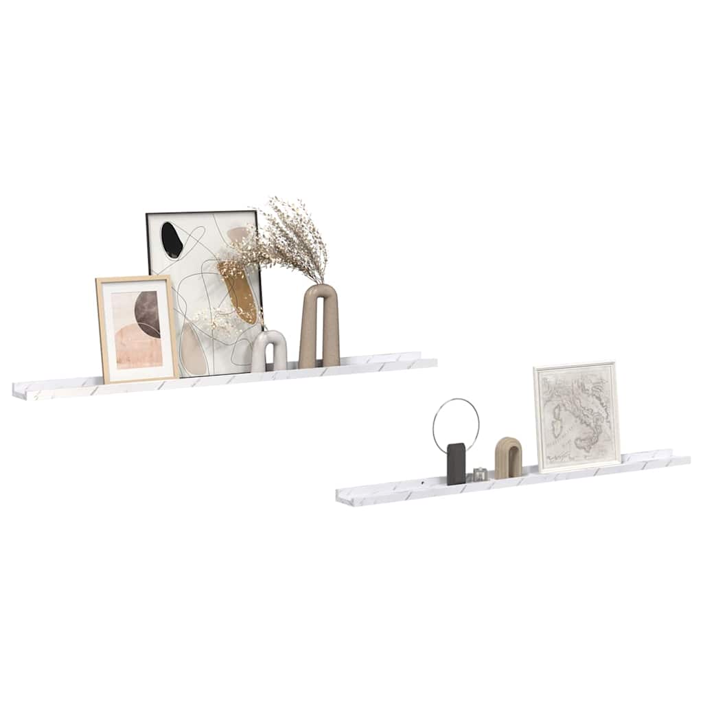 Wall Shelf 2 pcs White Marble 115 x 9 x 3 cm Engineered Wood