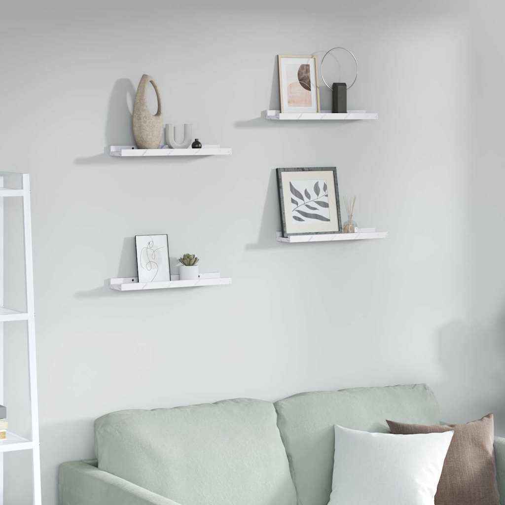 Wall Shelf 4 pcs White Marble 40 x 9 x 3 cm Engineered Wood