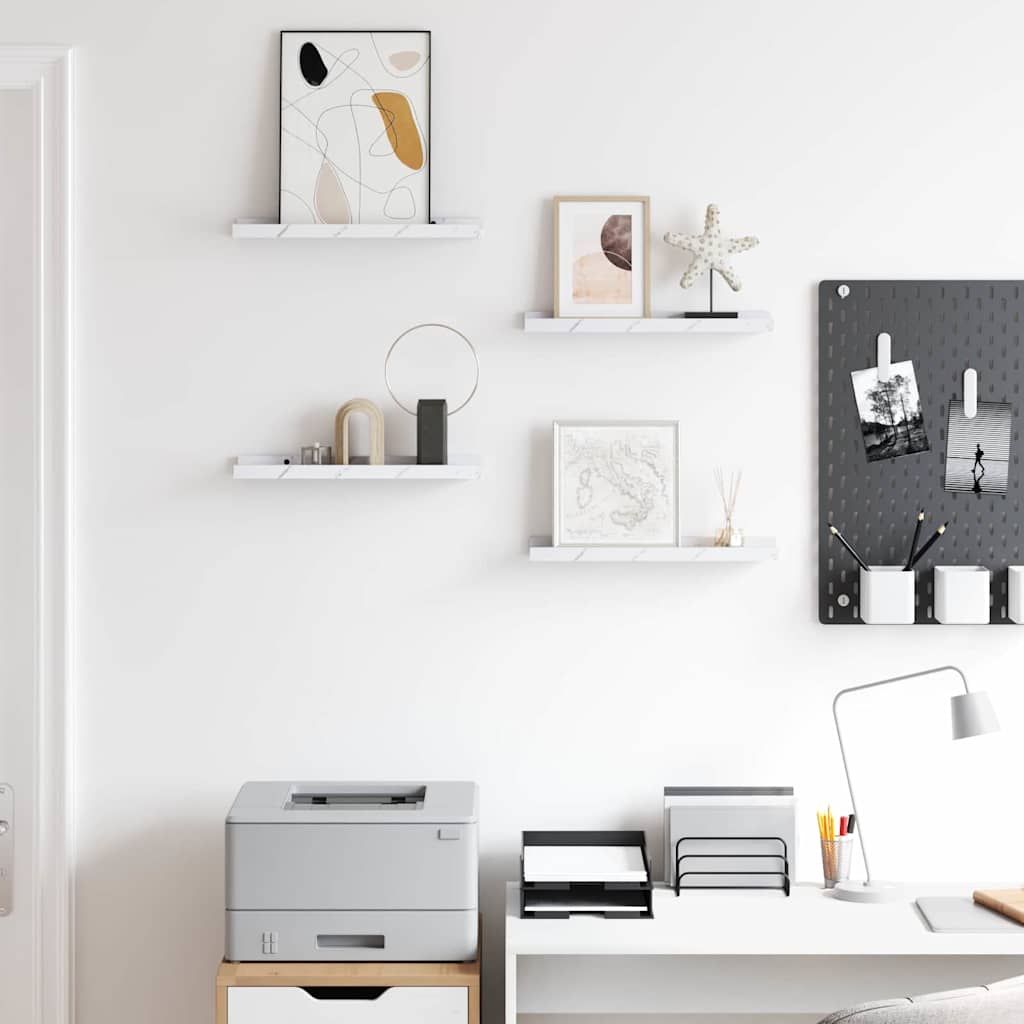 Wall Shelf 4 pcs White Marble 40 x 9 x 3 cm Engineered Wood