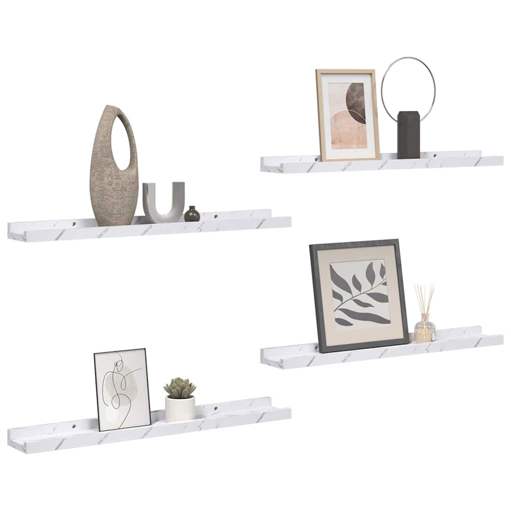Wall Shelf 4 pcs White Marble 40 x 9 x 3 cm Engineered Wood