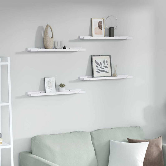 Wall Shelf 4 pcs White Marble 60 x 9 x 3 cm Engineered Wood