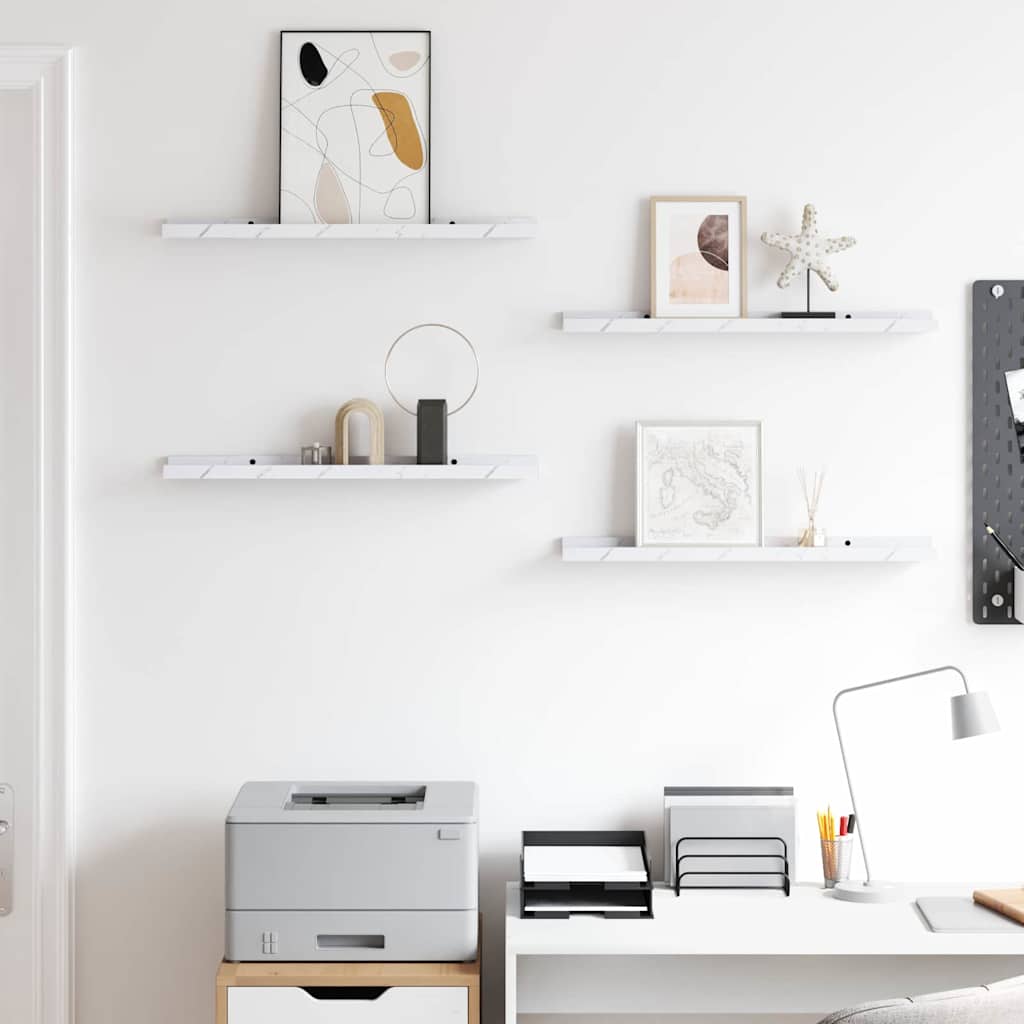 Wall Shelf 4 pcs White Marble 60 x 9 x 3 cm Engineered Wood