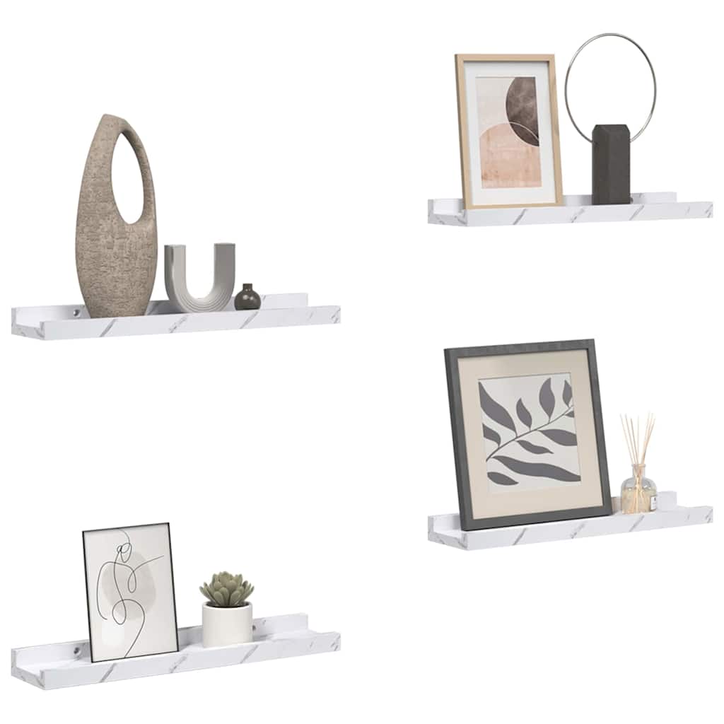 Wall Shelf 4 pcs White Marble 60 x 9 x 3 cm Engineered Wood