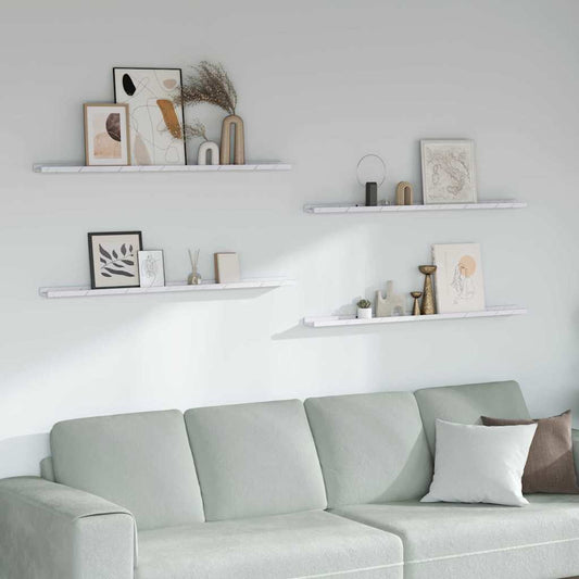 Wall Shelf 4 pcs White Marble 115 x 9 x 3 cm Engineered Wood