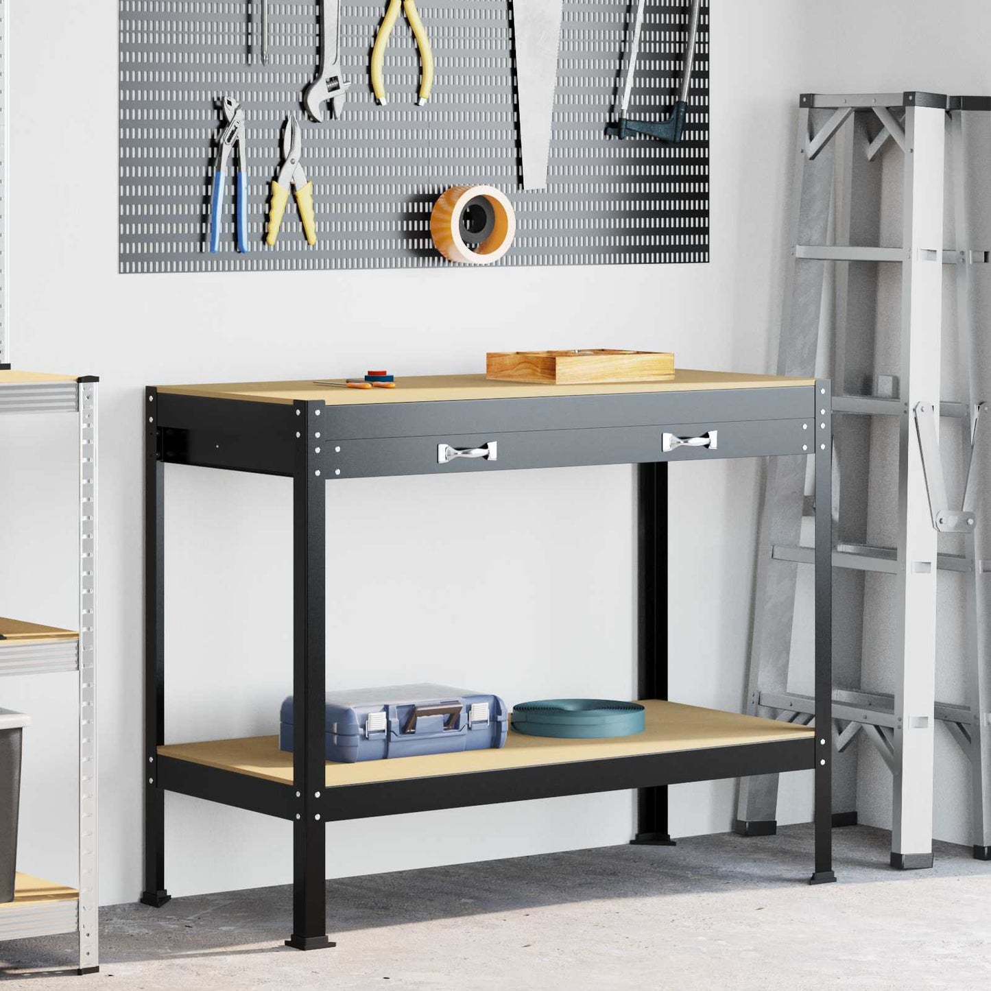 Workbench Black 114 x 54 x 91 cm Engineered Wood and Metal