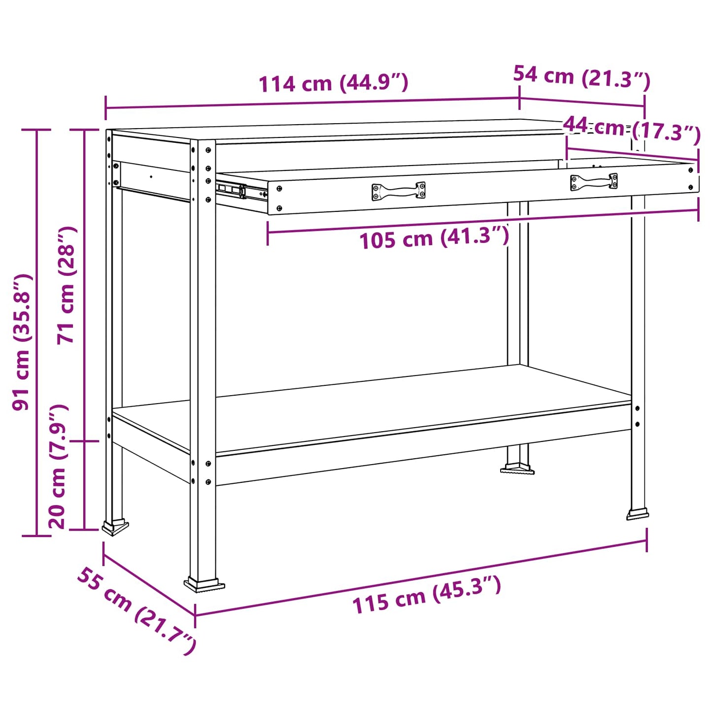 Workbench Black 114 x 54 x 91 cm Engineered Wood and Metal