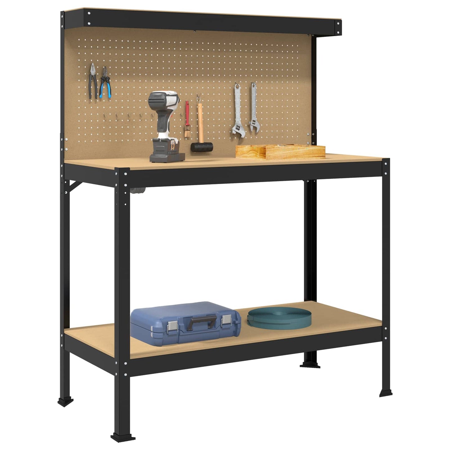 Workbench Black 114 x 54 x 145 cm Engineered Wood and Metal