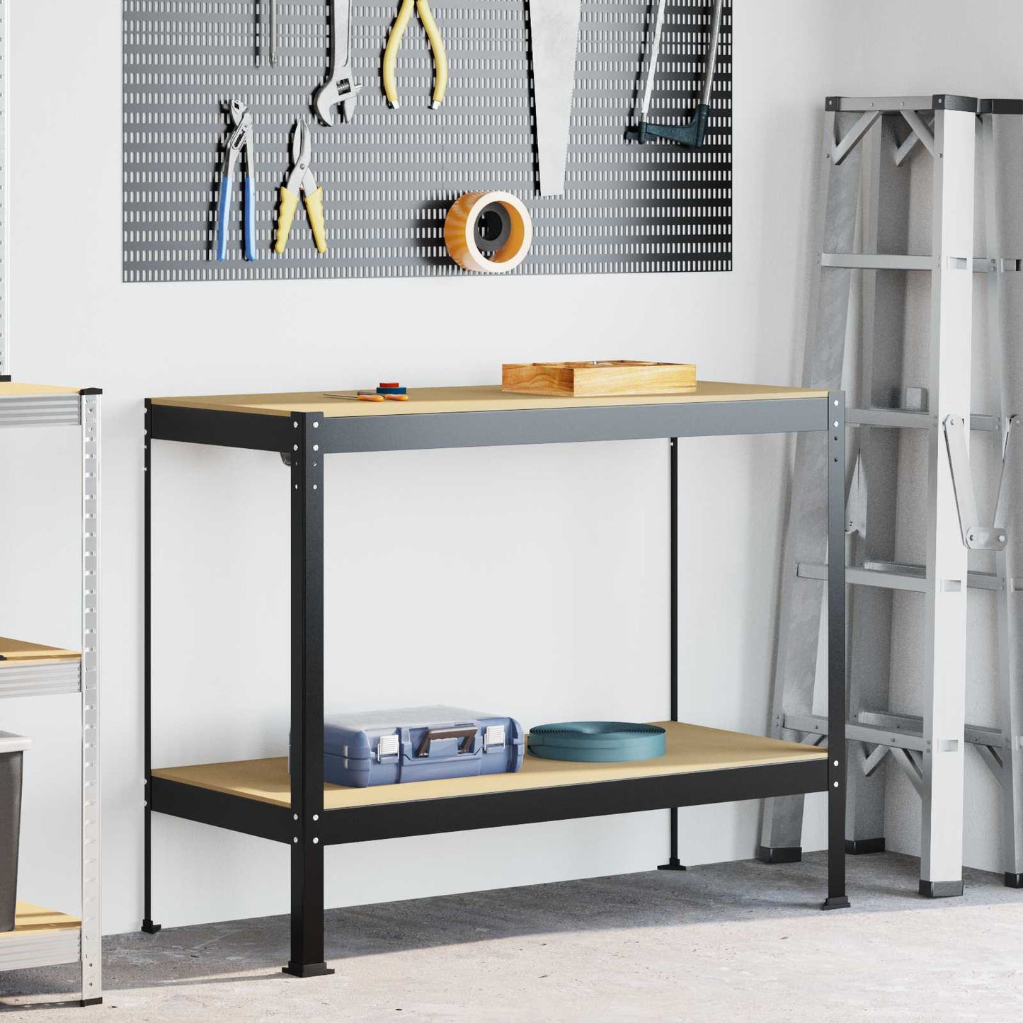 Workbench Black 115 x 55 x 91 cm Engineered Wood and Metal