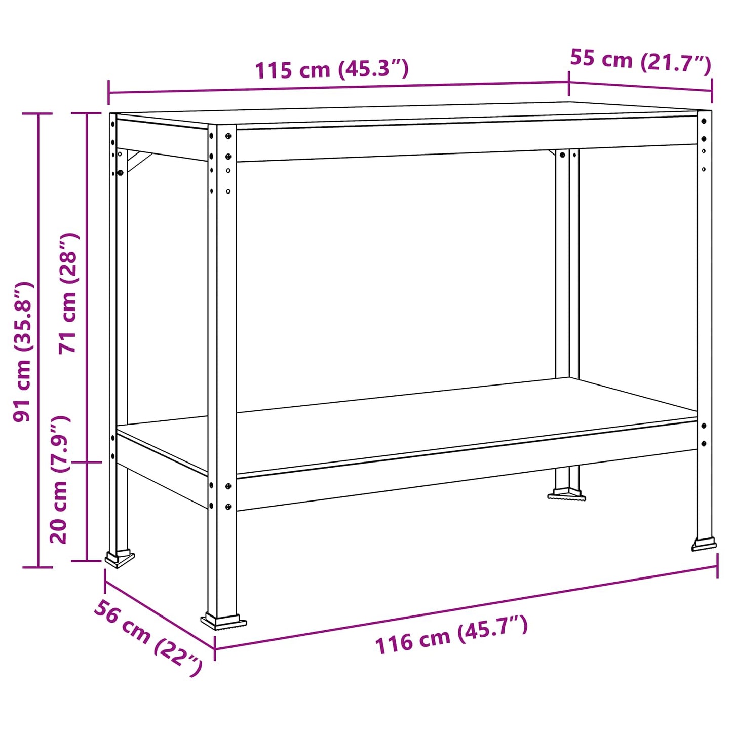 Workbench Black 115 x 55 x 91 cm Engineered Wood and Metal