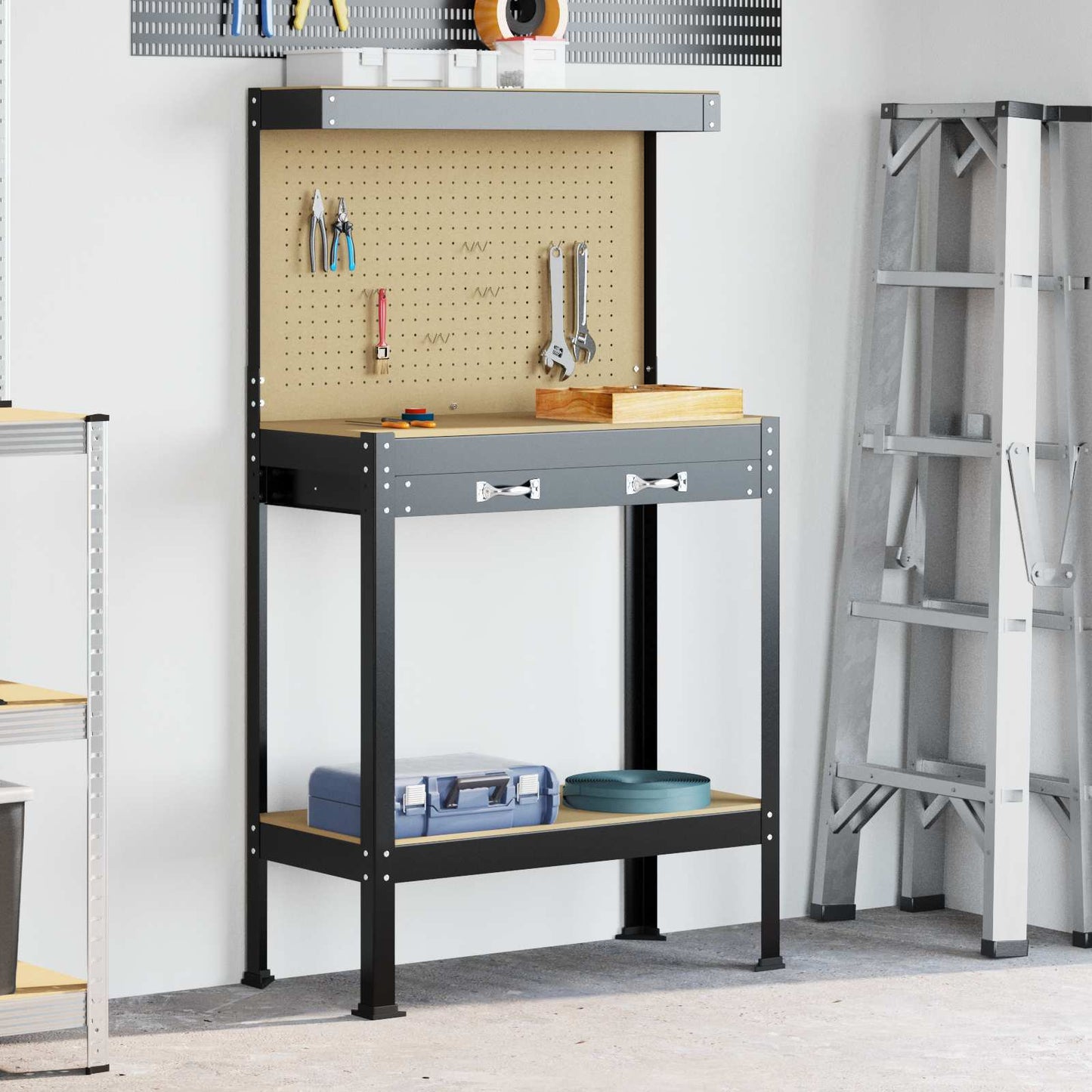 Workbench Black 81 x 41 x 145 cm Engineered Wood and Metal