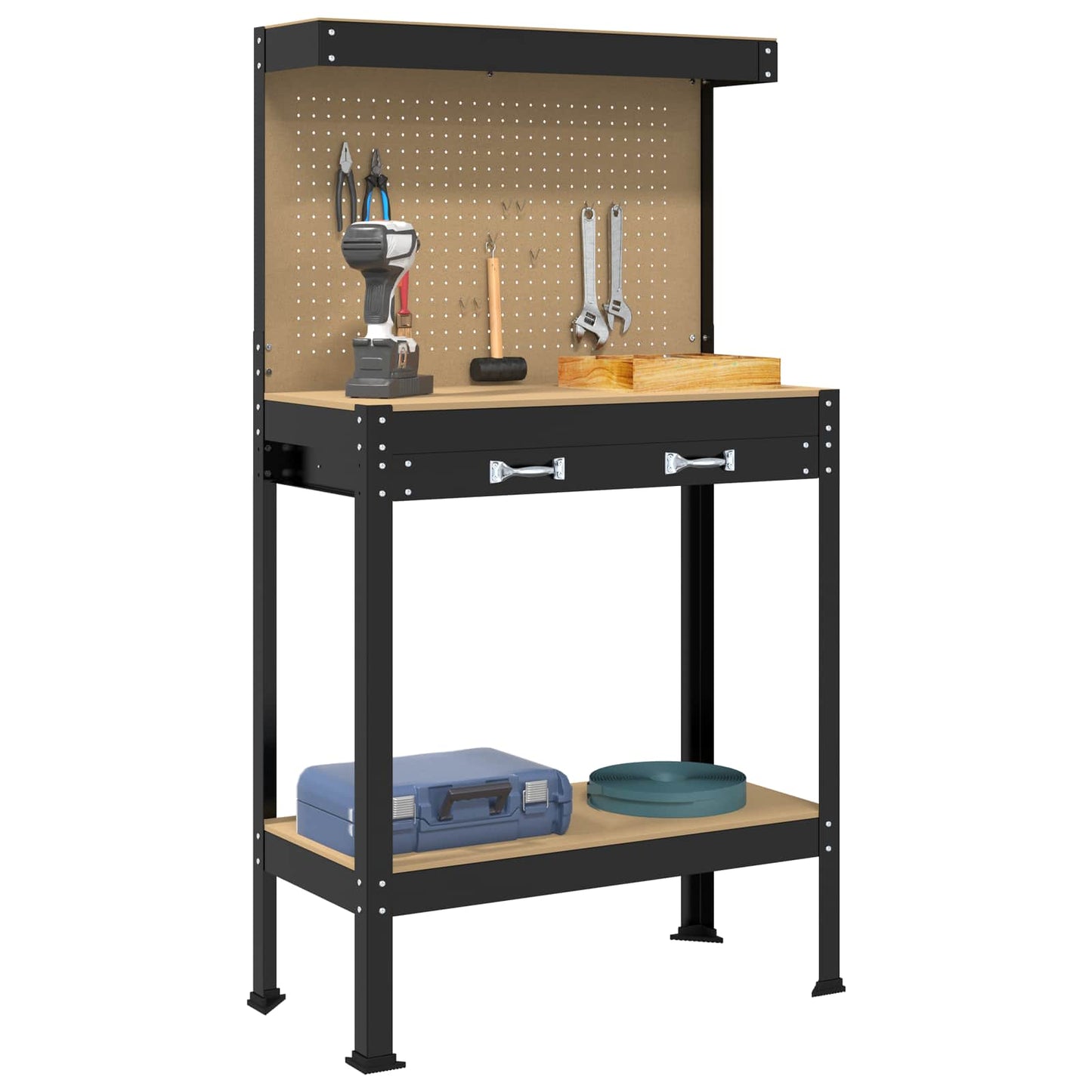 Workbench Black 81 x 41 x 145 cm Engineered Wood and Metal