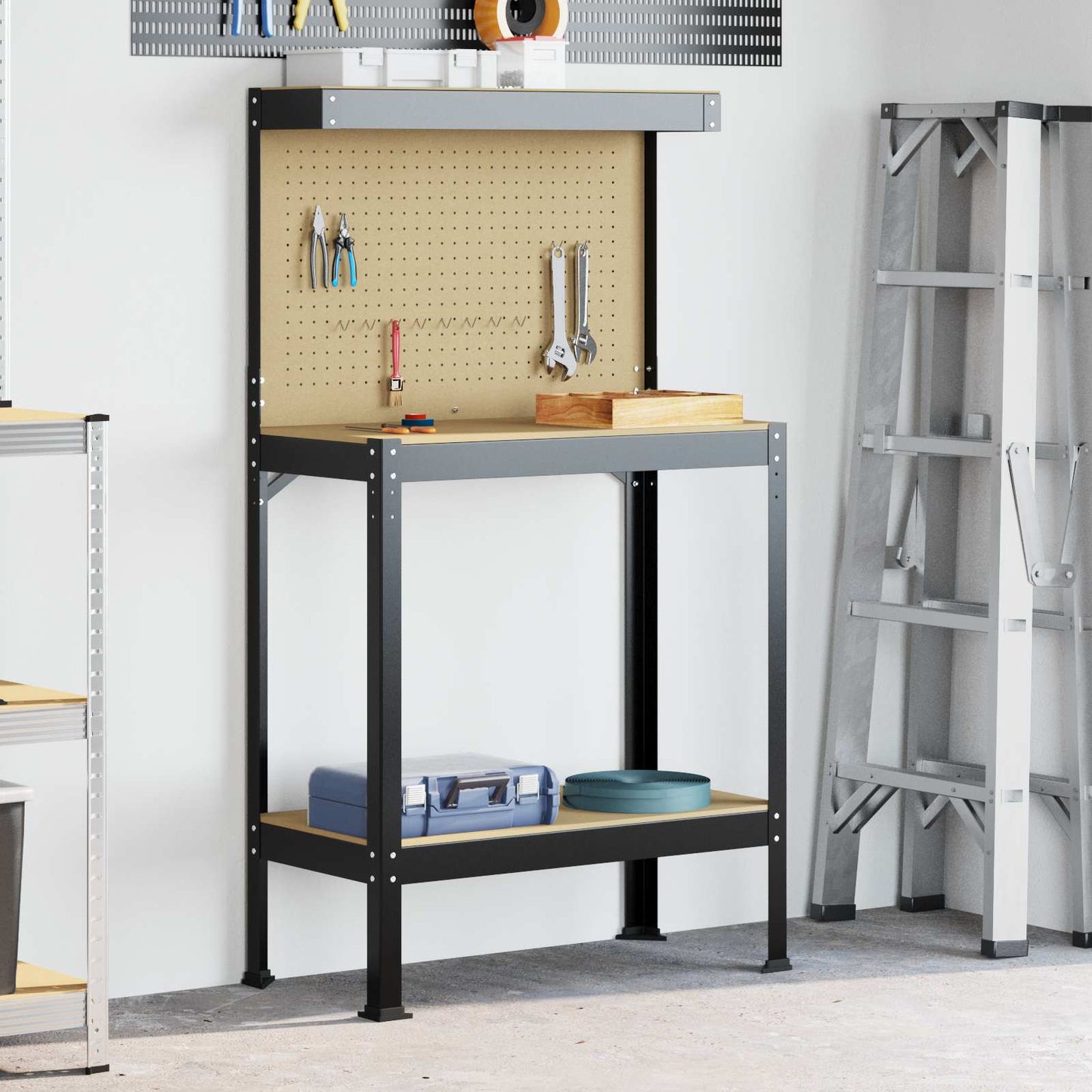 Workbench Black 81 x 41 x 145 cm Engineered Wood and Metal