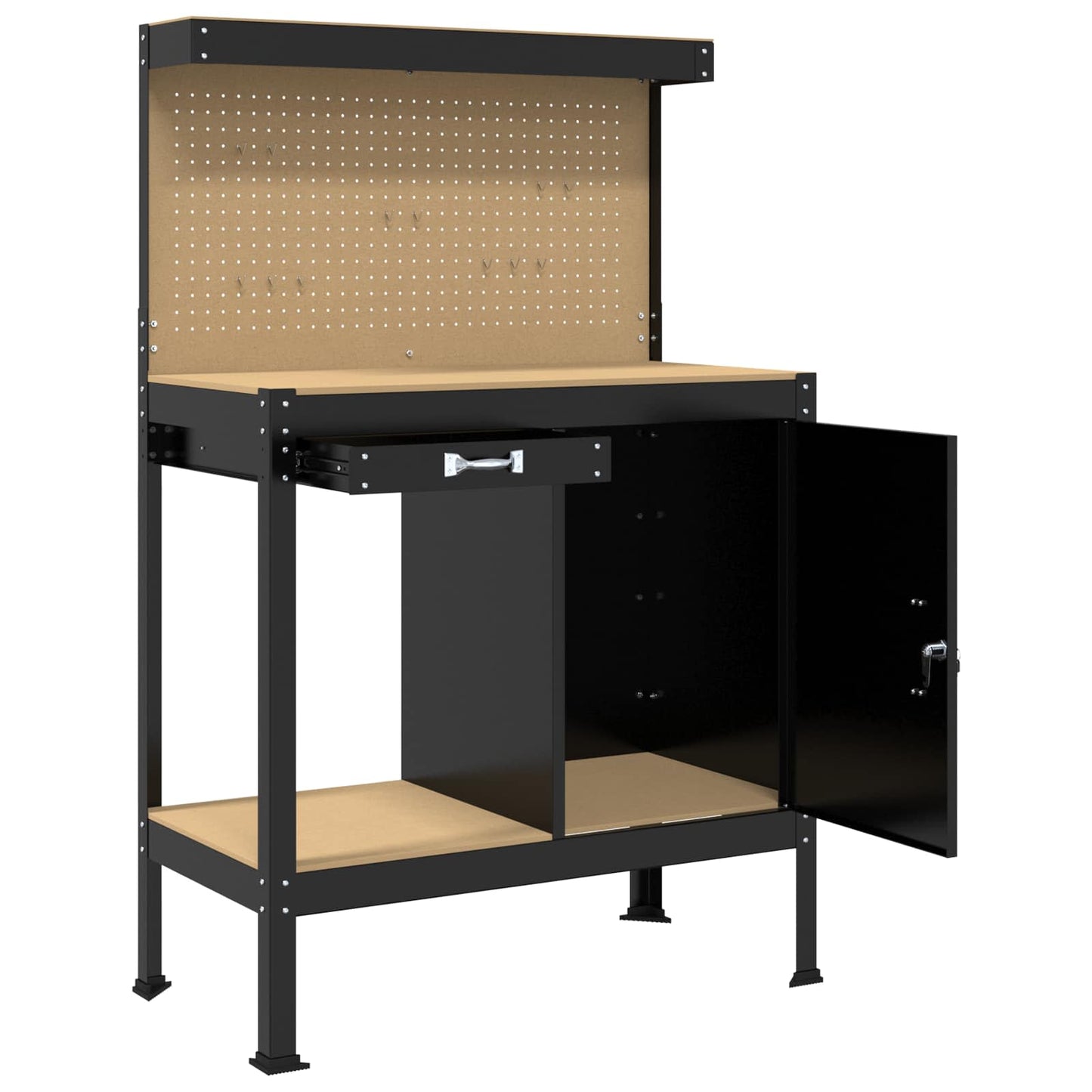 Workbench Black 90 x 49 x 141 cm Engineered Wood and Metal