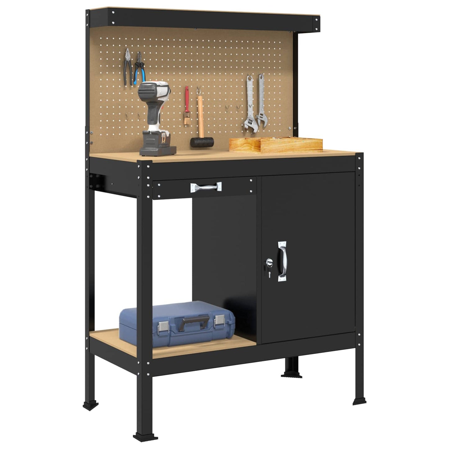 Workbench Black 90 x 49 x 141 cm Engineered Wood and Metal
