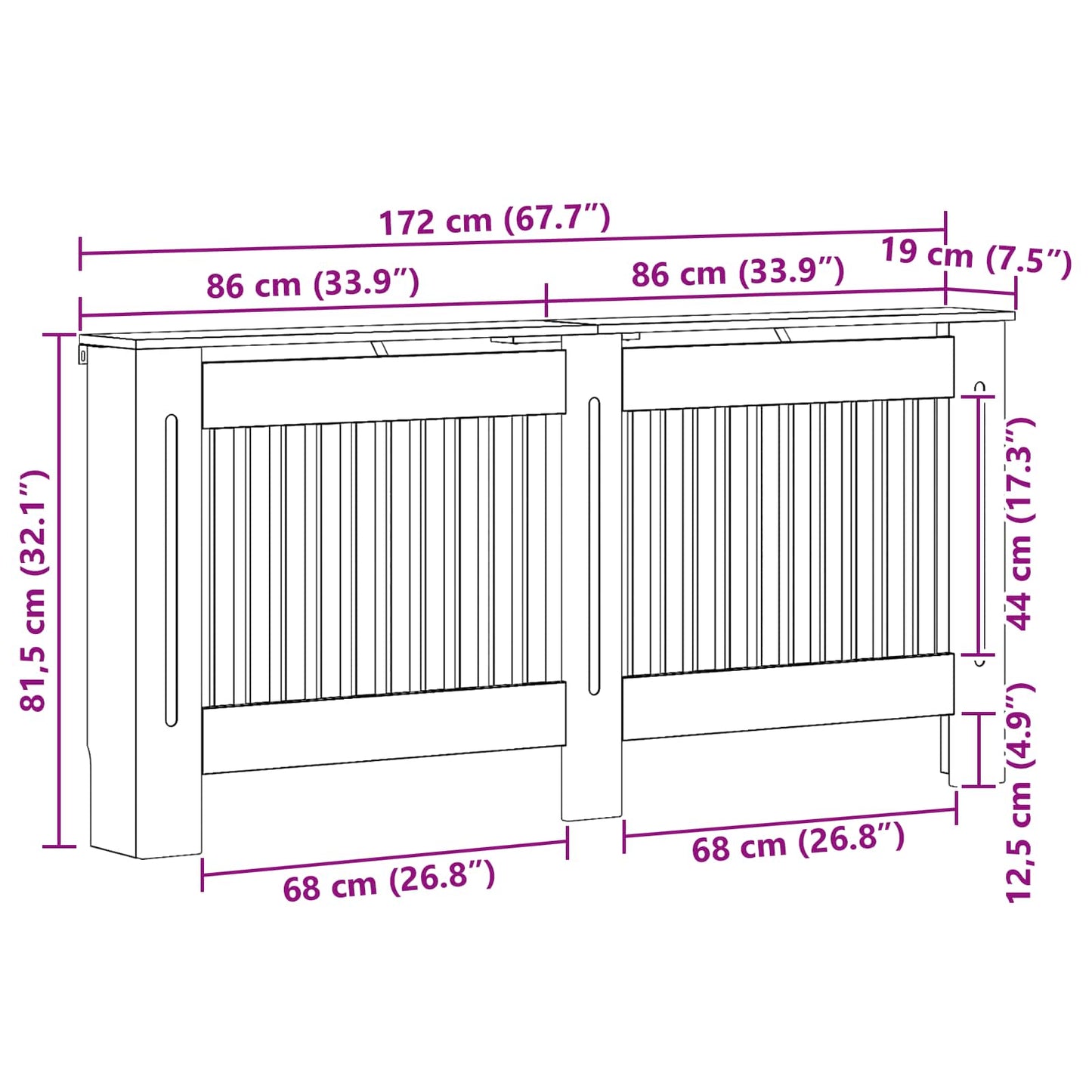 Radiator Cover High Gloss White 172 x 19 x 81.5 cm