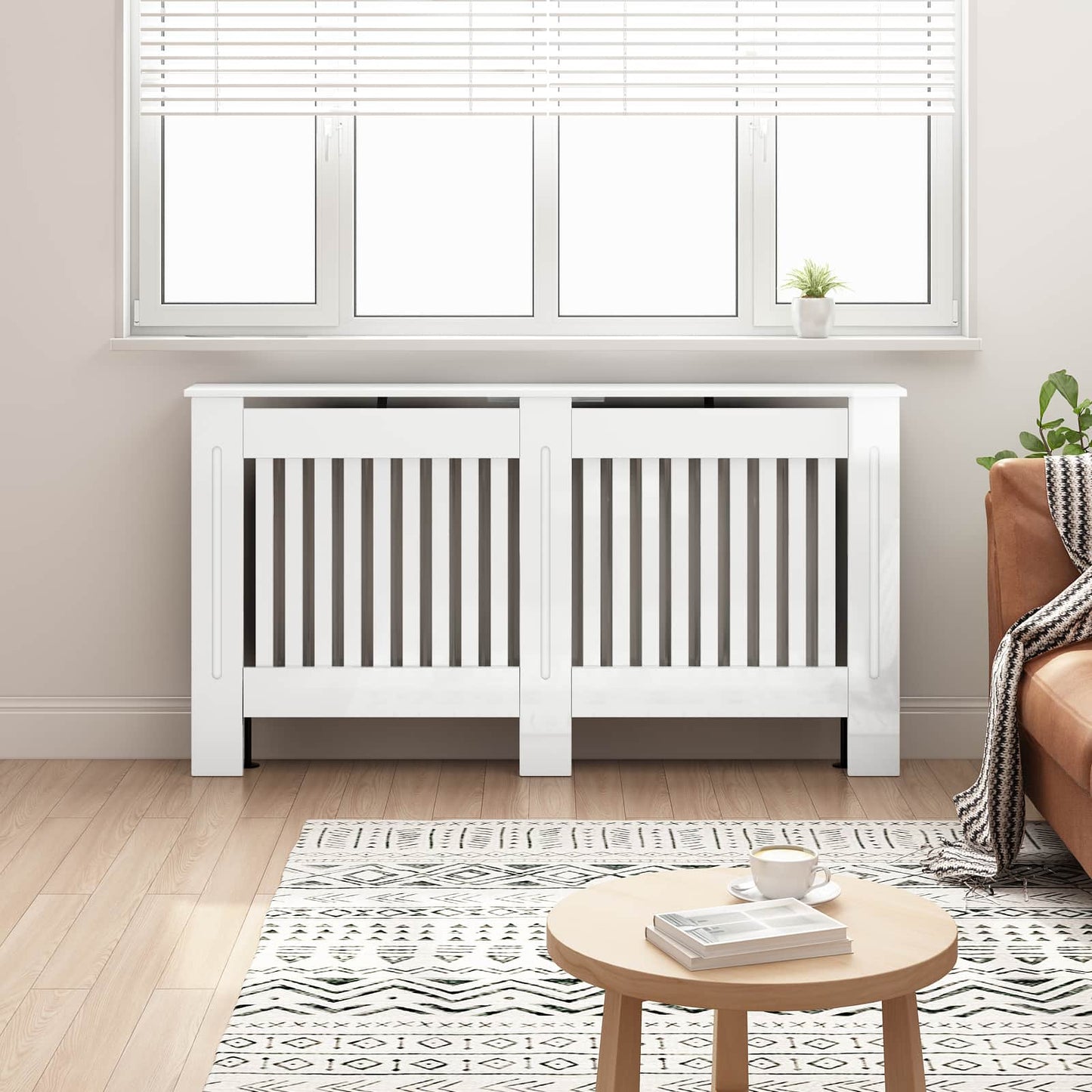 Radiator Cover High Gloss White 152 x 19 x 81.5 cm