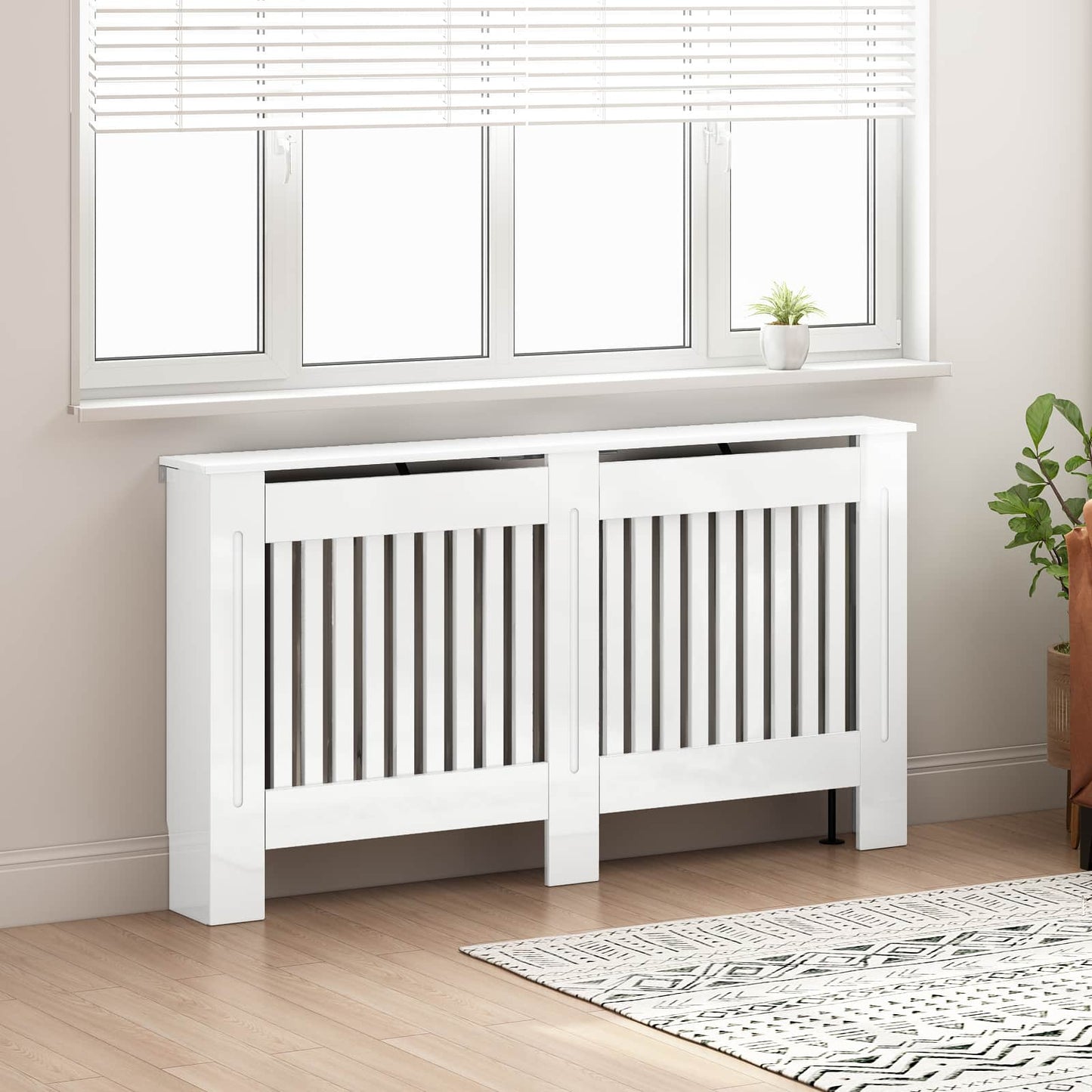 Radiator Cover High Gloss White 152 x 19 x 81.5 cm