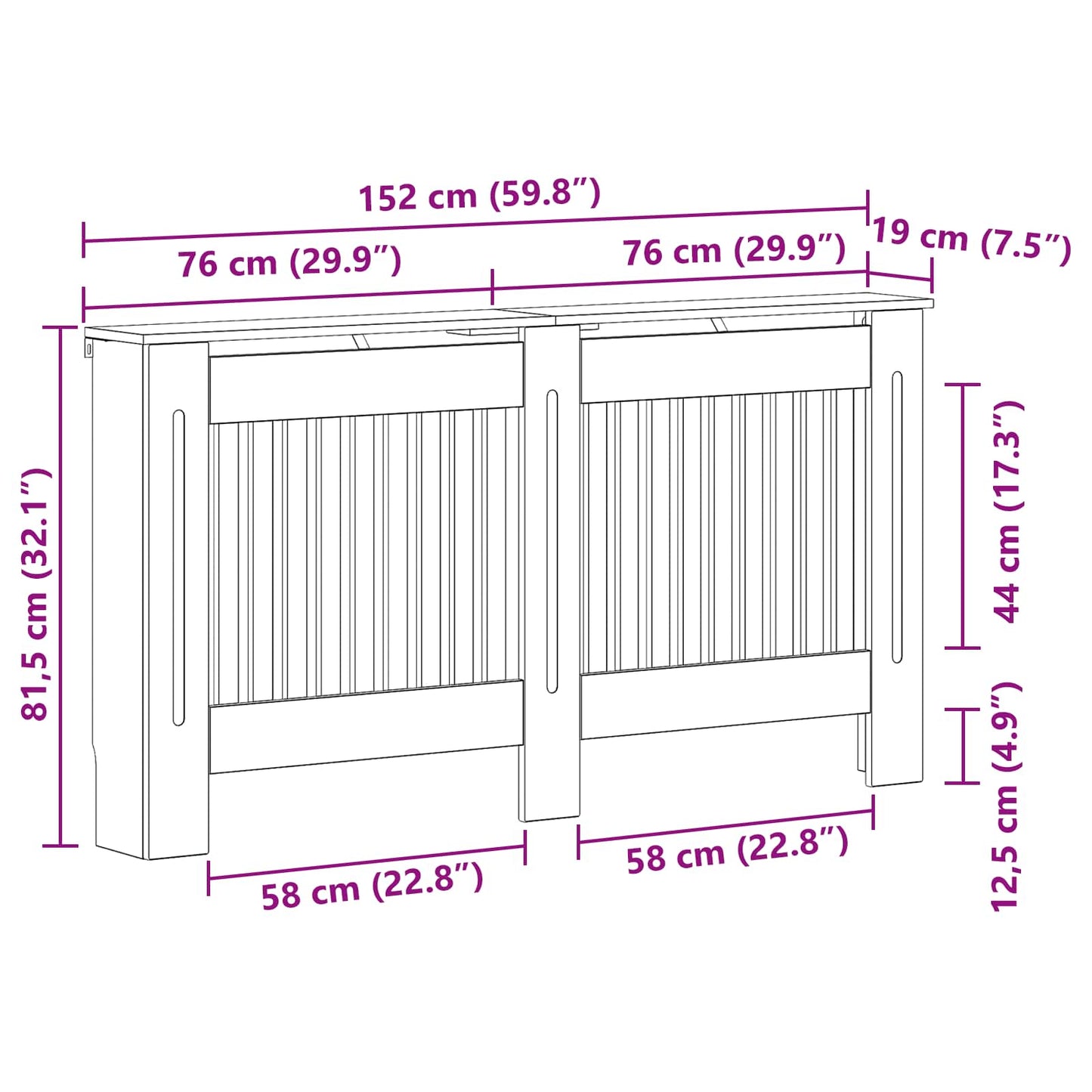 Radiator Cover High Gloss White 152 x 19 x 81.5 cm