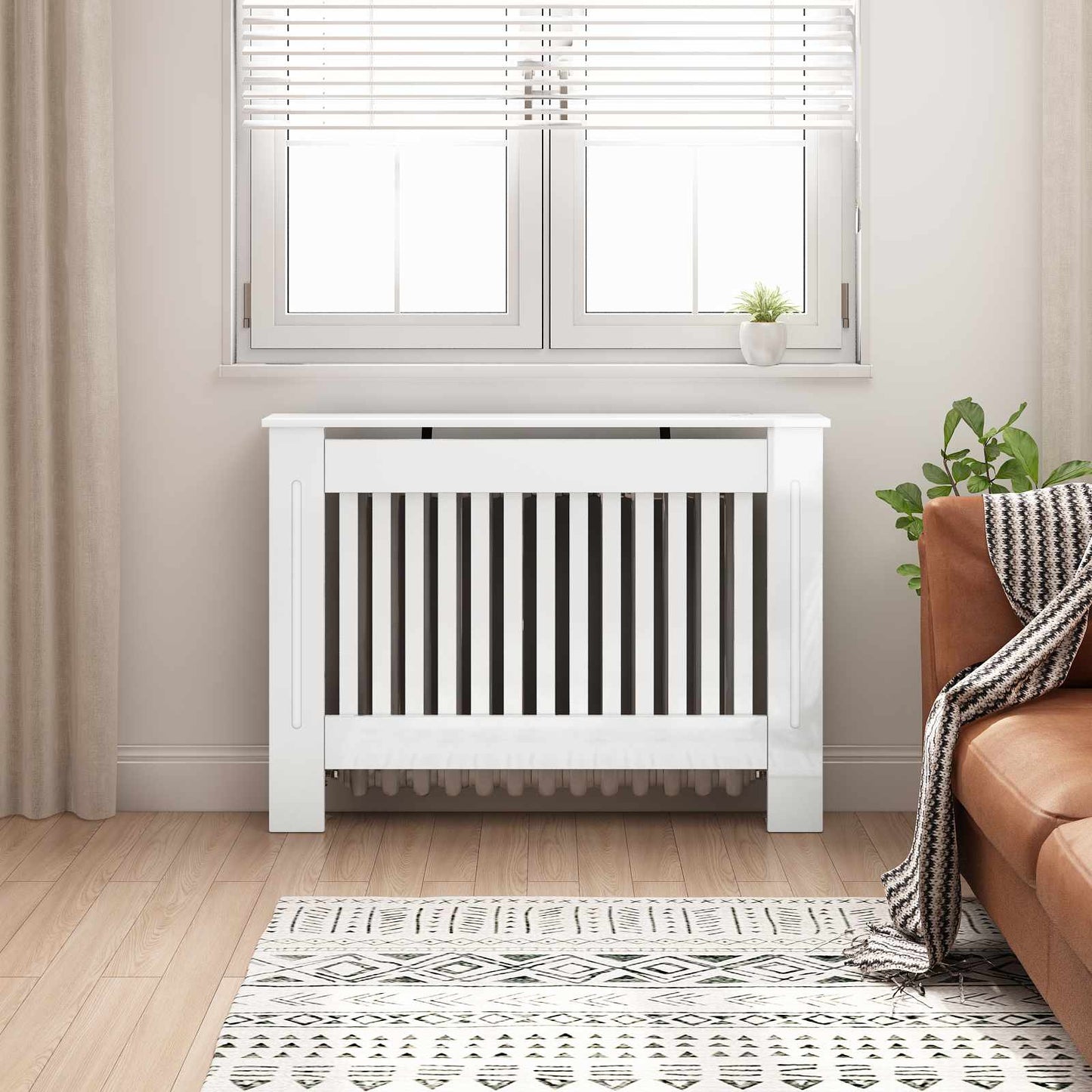 Radiator Cover High Gloss White 112 x 19 x 81.5 cm