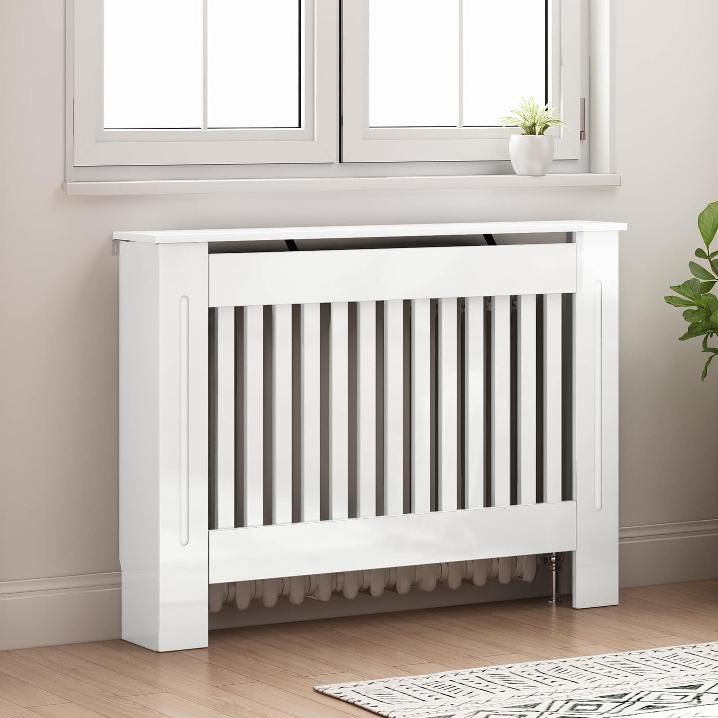 Radiator Cover High Gloss White 112 x 19 x 81.5 cm