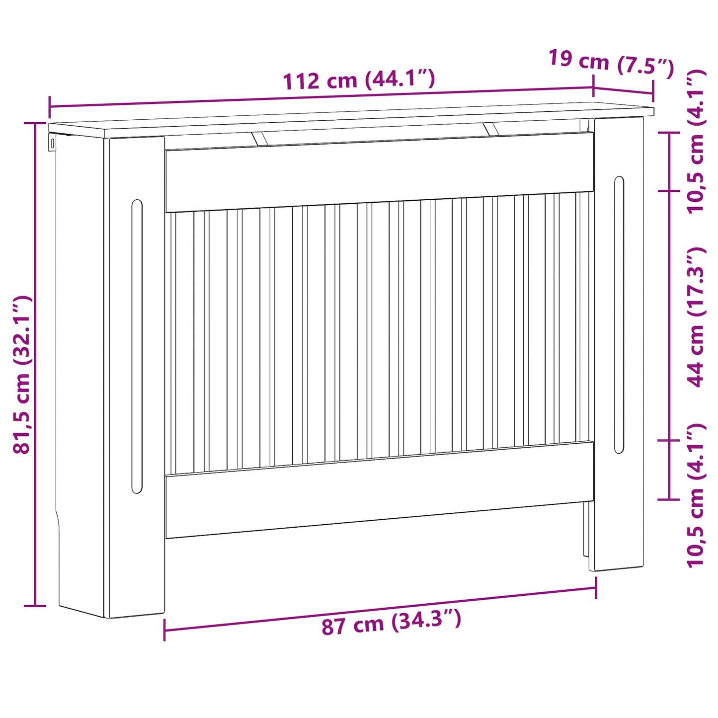 Radiator Cover High Gloss White 112 x 19 x 81.5 cm