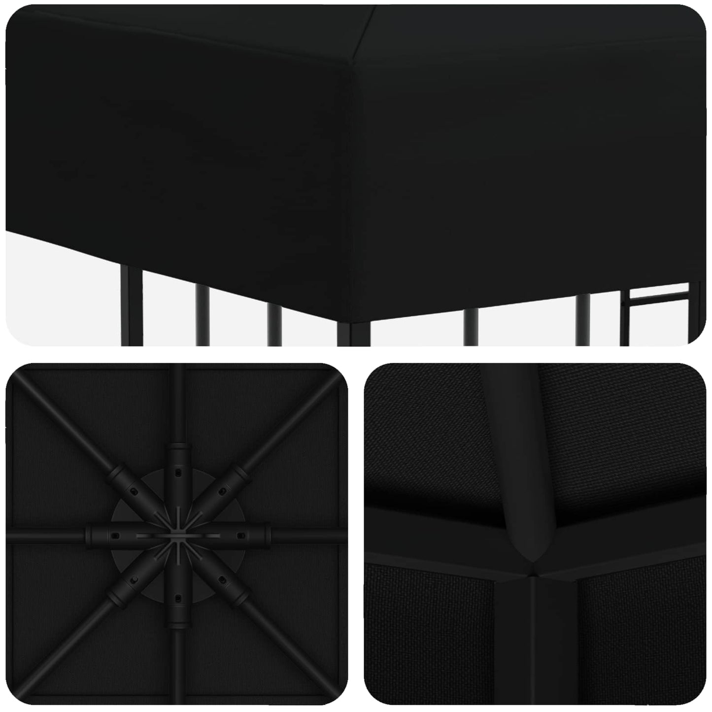 Gazebo 3 x 3 m Black Polyester and Steel 190 gsm