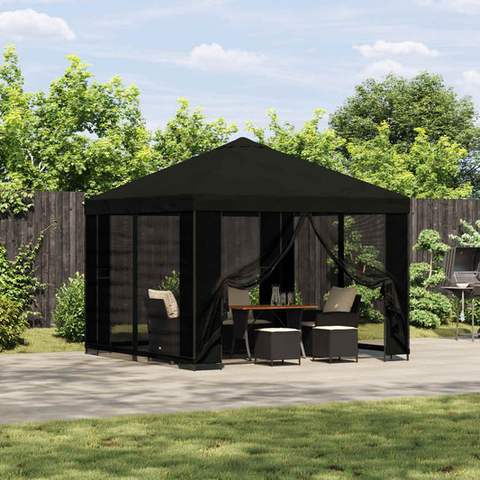 Garden Gazebo with Sidewalls 3 x 3 m Black Polyester and Steel
